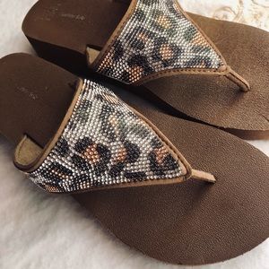 Beaded animal print Flip flops